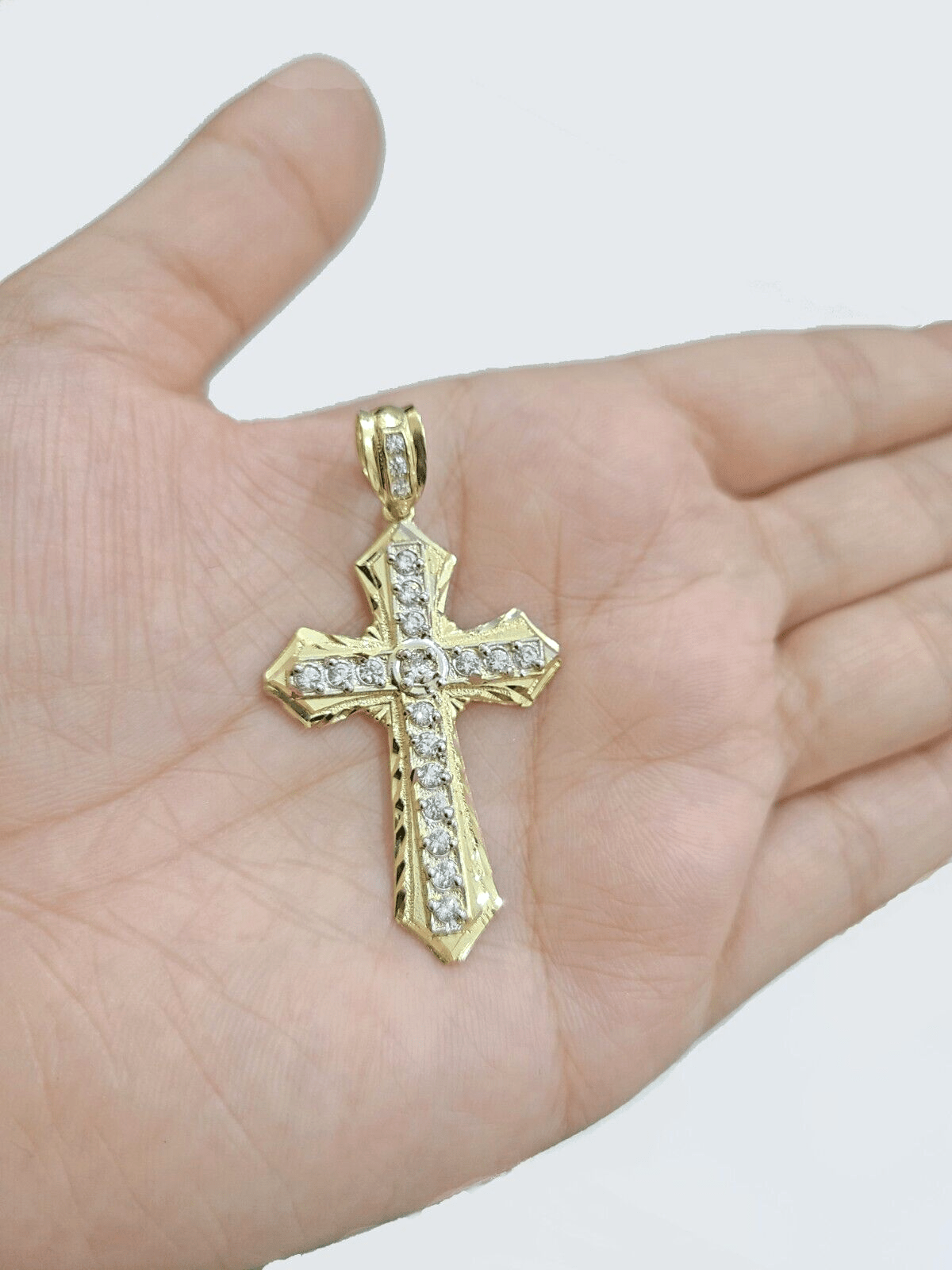 Real 10k Gold Jesus Crucifix Cross Pendant Charm 10kt Yellow 2'' Inch For Chain - GoldenlinQ